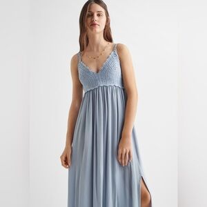 Mango light blue crochet detail maxi dress with slit